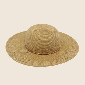 Hat Starfish Charm Wide Brim Straw Sun Hat  Tan
